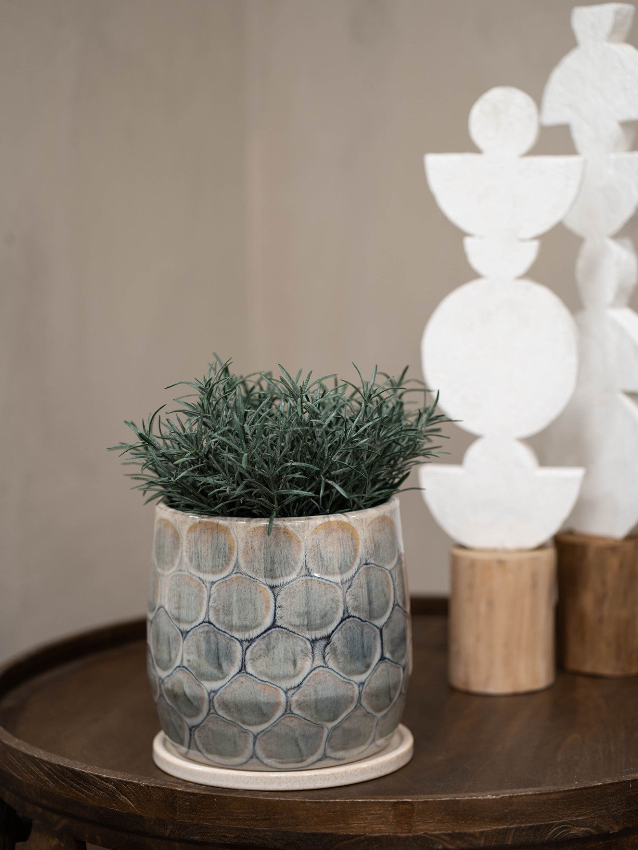 Armadillo Azure Blue & Taupe Ceramic Planter | Medium